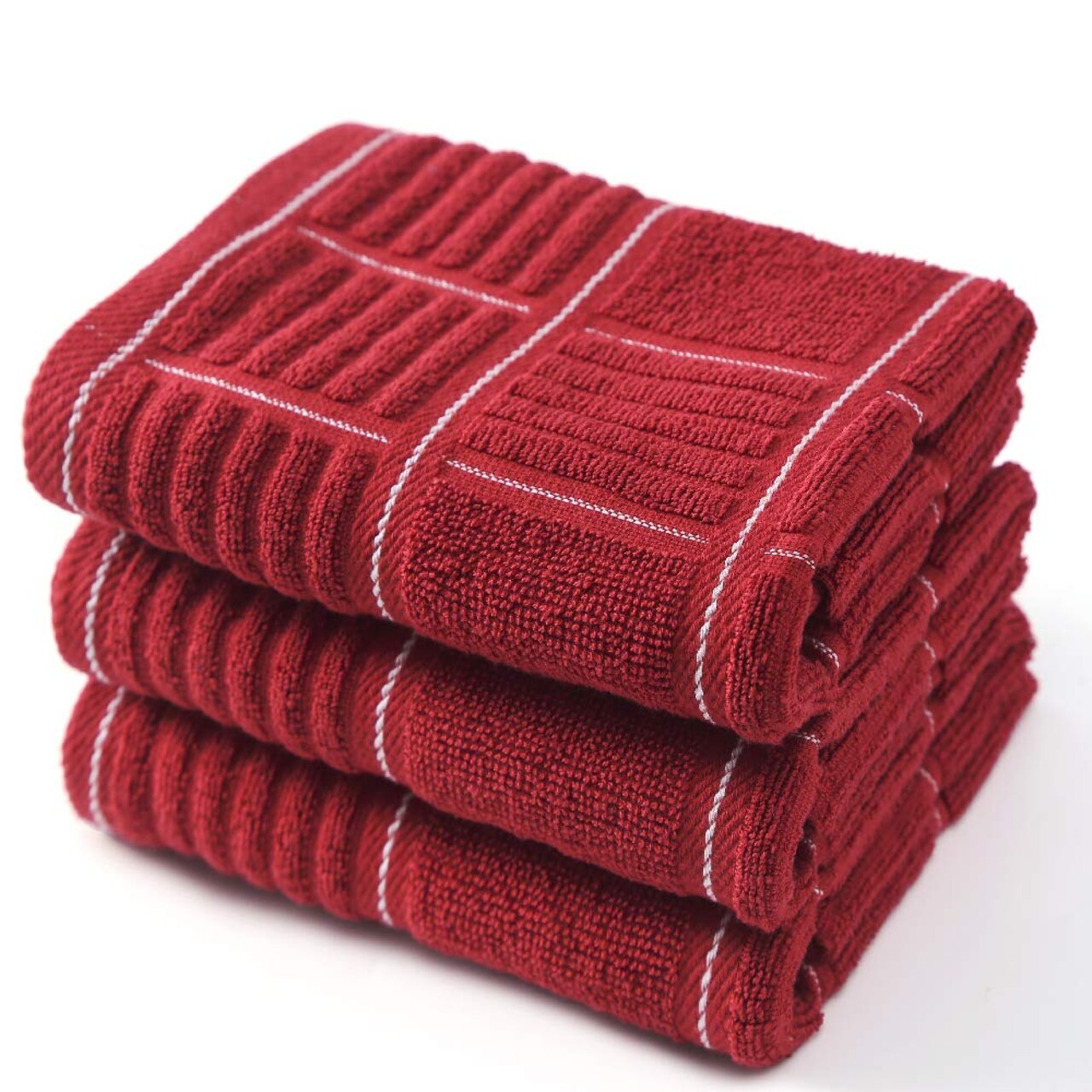 100% Cotton Kitchen Towels, Absorbent Dish Towels with Hanging Loop, Soft Kitchen Hand Towels for Washing Drying Dishes(16x26, Set of 3, Redwhite)